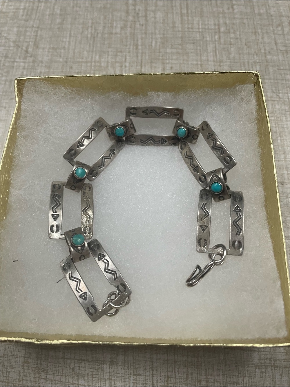RARE 1930’s Fred Harvey Sterling Silver and Turquoise Link Bracelet!💓